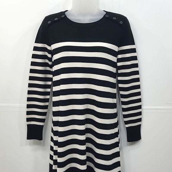 LOFT Petites Midi Sheath Knit Sweater Dress Striped Long Sleeve Boatneck Tunic - Picture 5 of 17